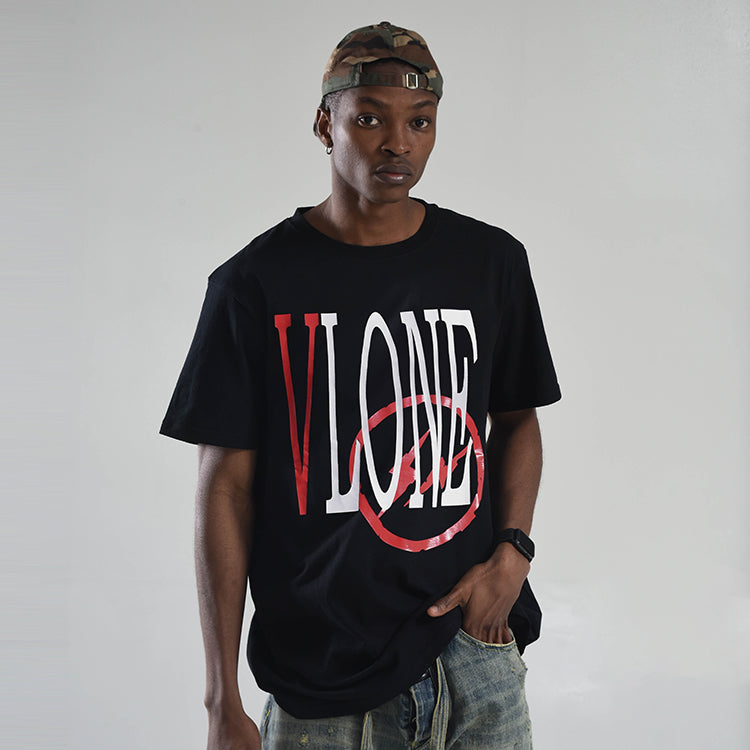 VLONE x Fragment Design Crossover Flash Large Logo Round Neck Short Sleeve Couple Style Black Red VLTE17FW004