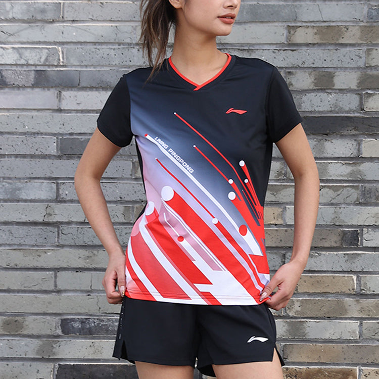 (WMNS) Li-Ning Table Tennis Series Casual Sports tournament Quick Dry Short Sleeve 'Black' AAYS018-1