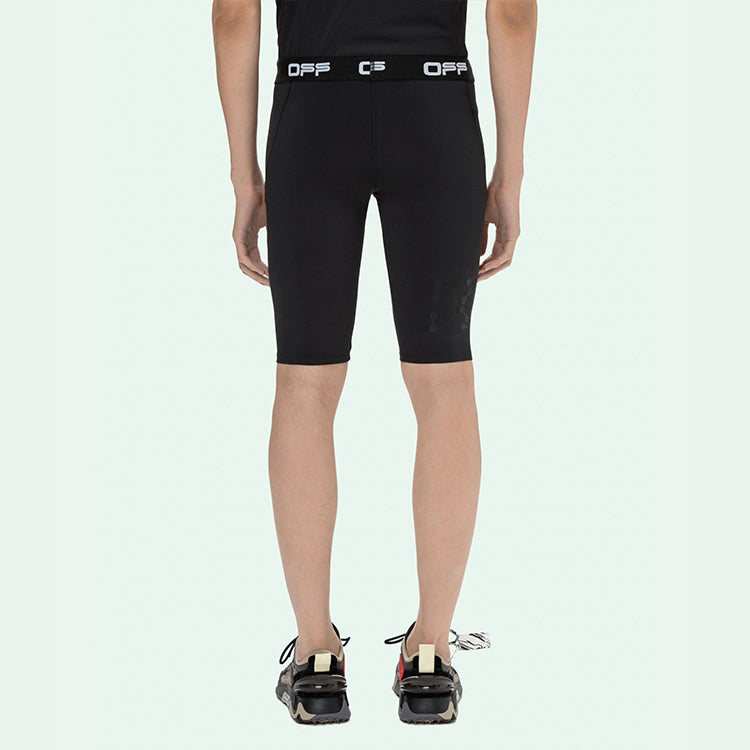 Off-White SS21 Logo Printing Soft Elastic Sports Shorts Slim Fit Version Black OMVH008V21FAB0011001