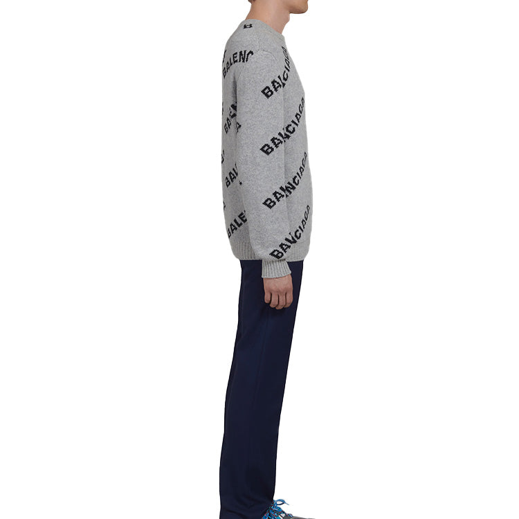 Balenciaga Wool Blend All Over Logo Crew Neck Sweatshirt 'Grey Black' 555481T14711262