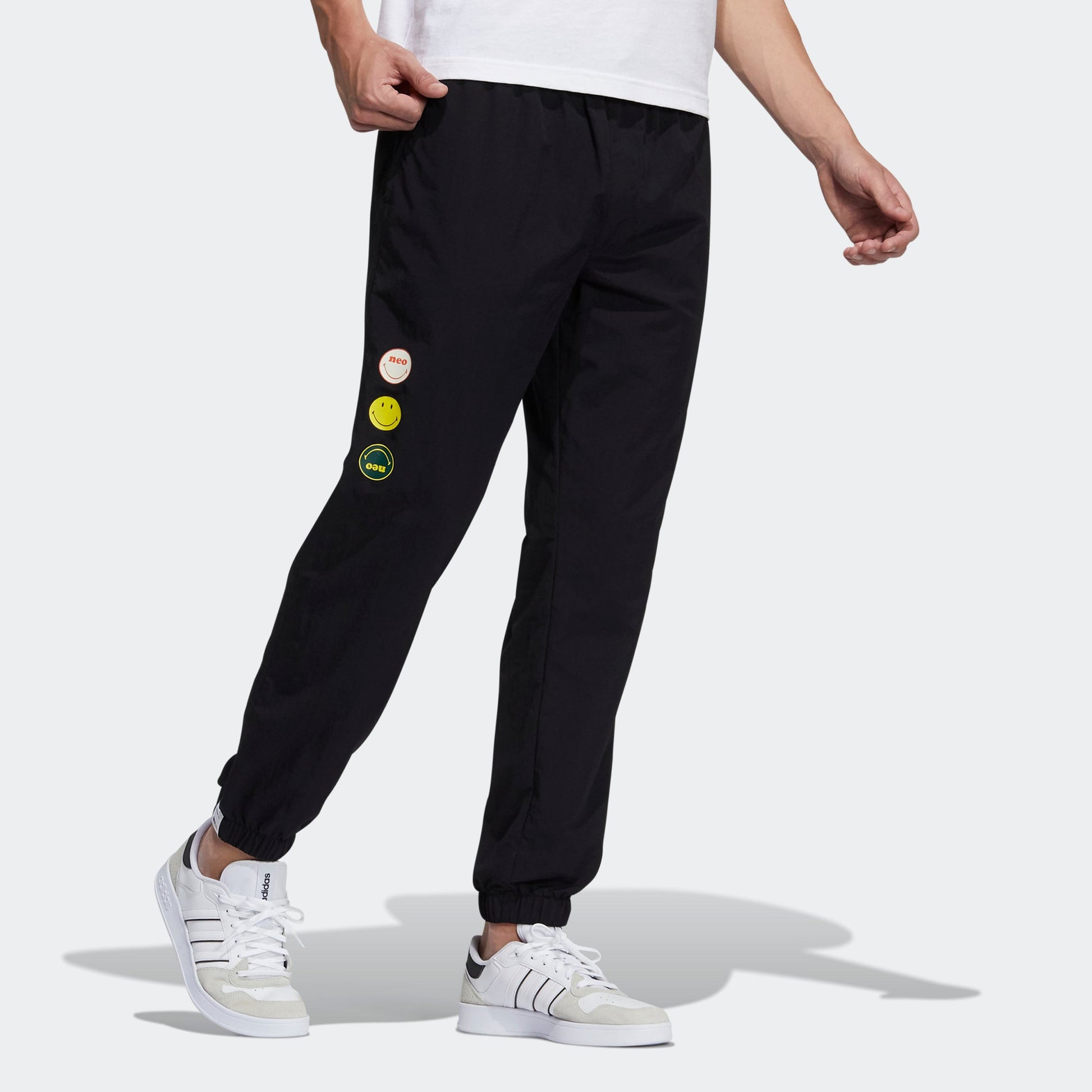 Men's adidas neo x SMILEY Crossover Smly Tp 2 Smiling Face Loose Bundle Feet Sports Pants/Trousers/Joggers Black H45542
