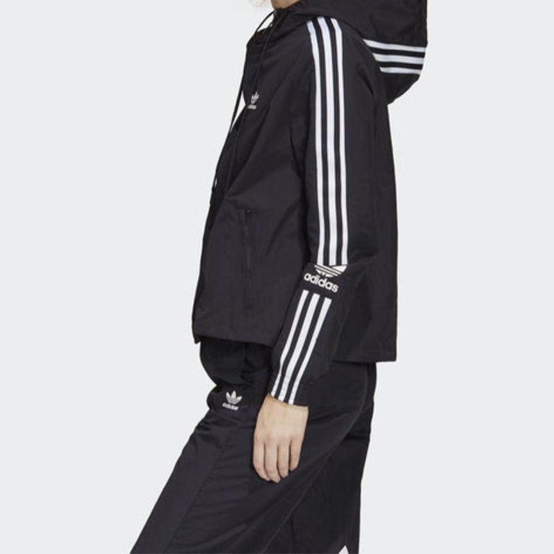 (WMNS) adidas originals Striped Print Sports Hooded Jacket Black FU1731