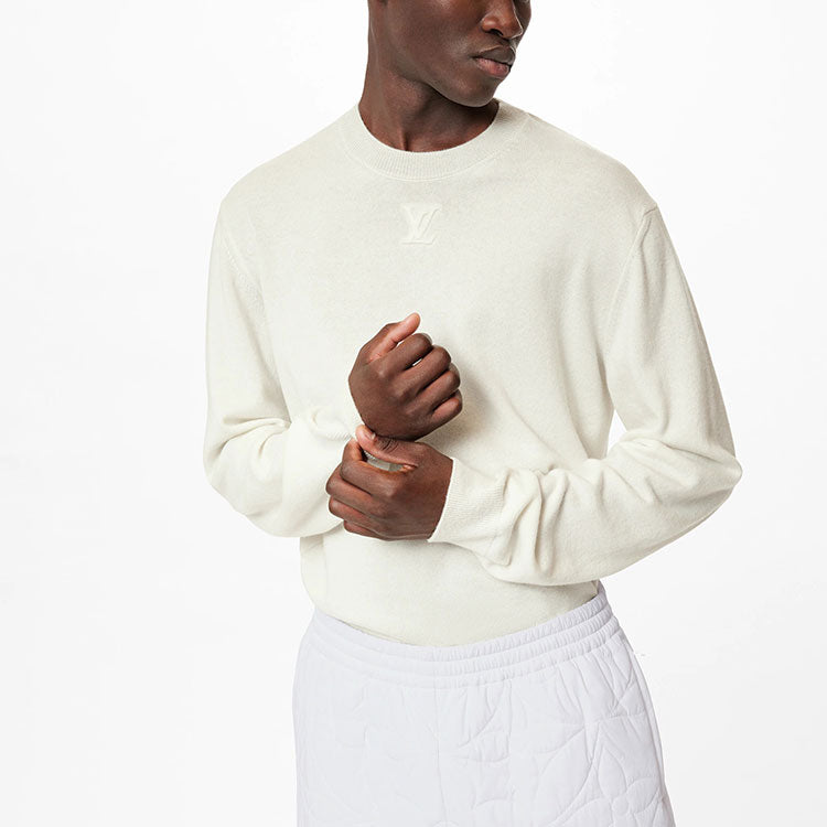 Men's LOUIS VUITTON FW21 Logo Embossing Round Neck Long Sleeves White 1A9EJ8