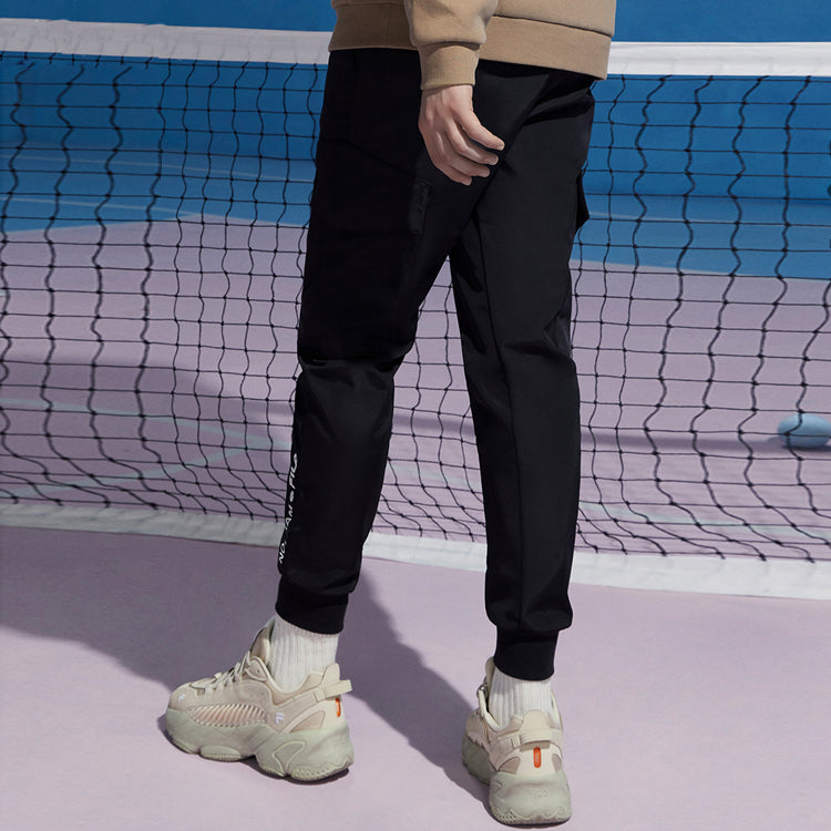 FILA FUSION Woven Casual Sports Bundle Feet Long Pants Black T11M041804F-BK