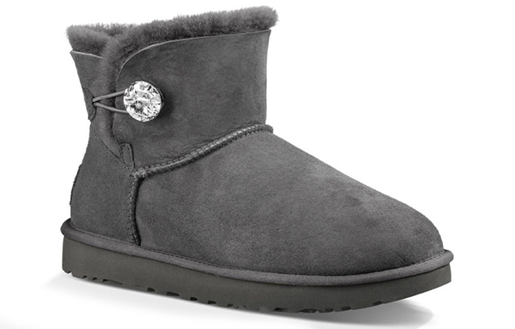 (WMNS) UGG Mini Bailey Button Bling Mid Tops Fleece Lined Gray 1016554-GREY