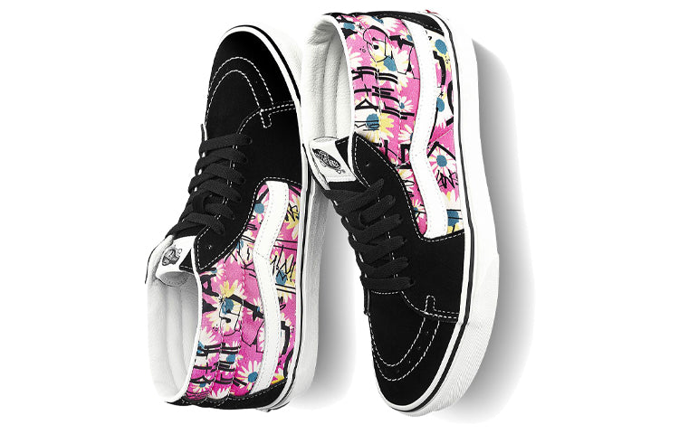 Vans Sk8-Mid Retro High Top Casual Skate Shoes Unisex Flowers Graffiti 'Black Pink White' VN0A3WM31IY