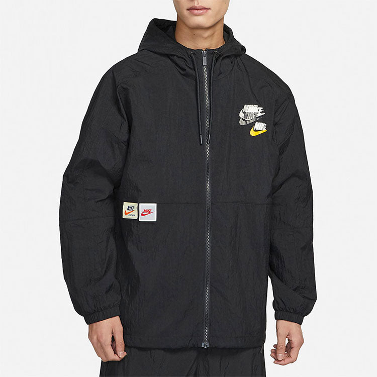 Men's Nike Sportswear Lightweight Back Printing Breathable Athleisure Casual Sports Woven Jacket Autumn Black DV3313-010
