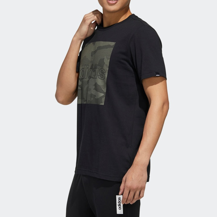 adidas Sports Camouflage Pattern Round Neck Short Sleeve Black FM6103