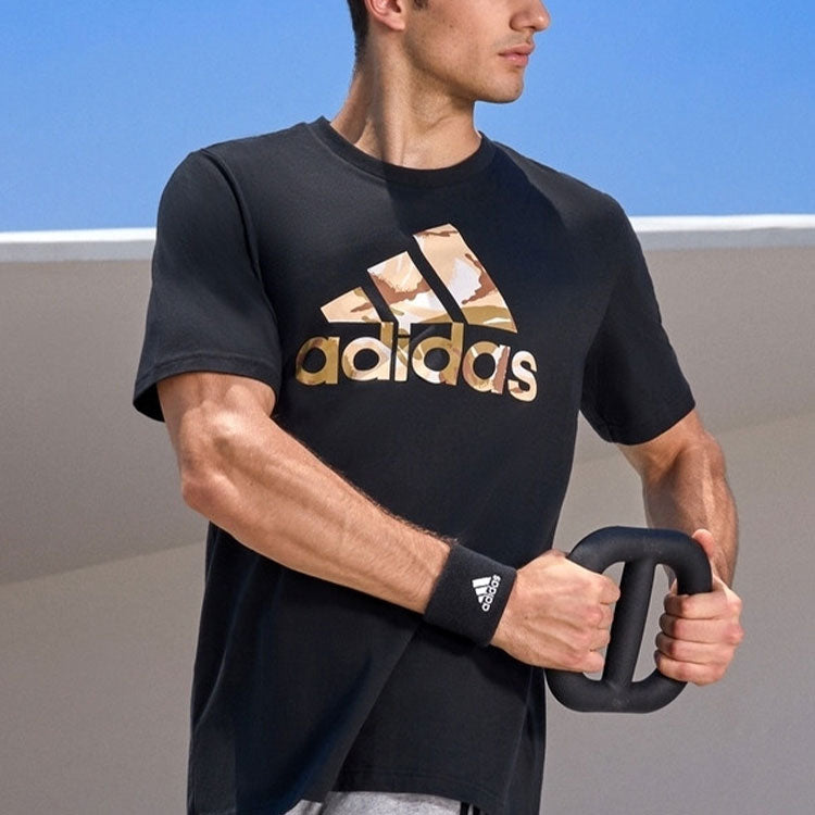 adidas Alphabet Large Logo Printing Round Neck Pullover Sports Short Sleeve Black GK9636