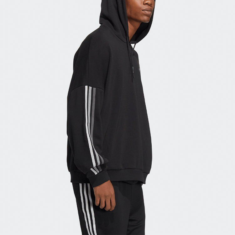 Men's adidas City Swt Pohd Solid Color Stripe Sports Black HC9964