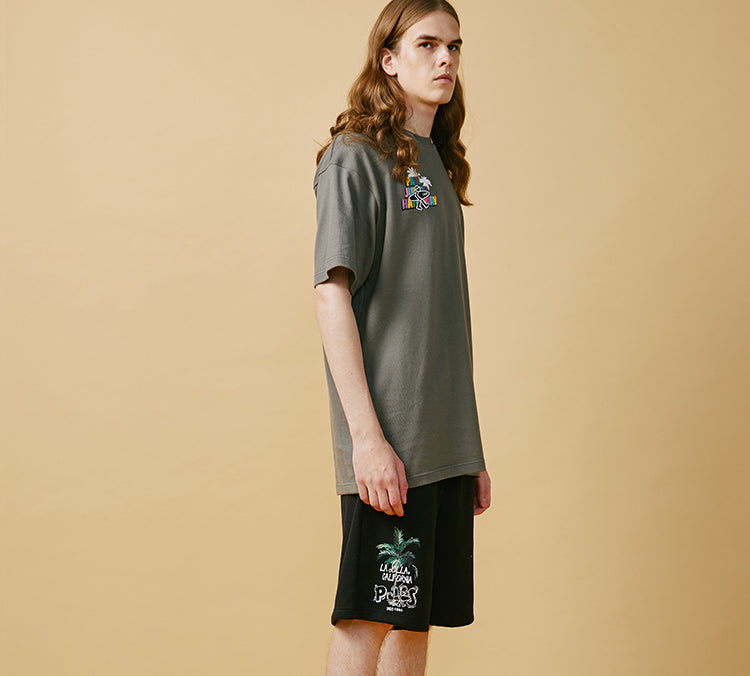 PJs Vigor Beach Pattern Printing Short Sleeve Unisex Gray 20SSTS10302-P