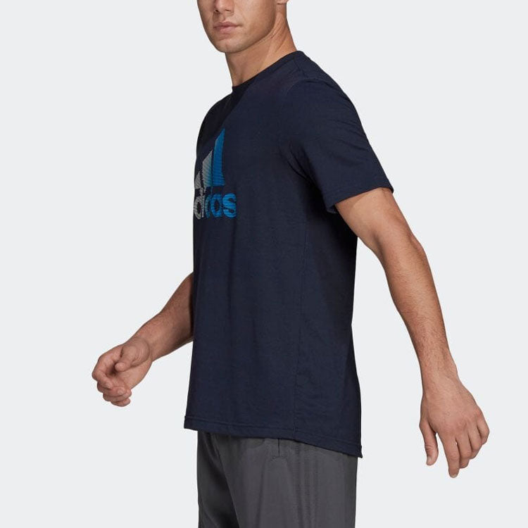 Men's adidas Logo Printing Round Neck Pullover Short Sleeve Blue T-Shirt HF7211