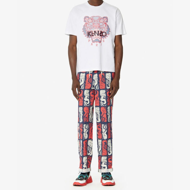 Men's KENZO Tiger Head Printing Cotton Short Sleeve White FA5-5TS511-4YO-01