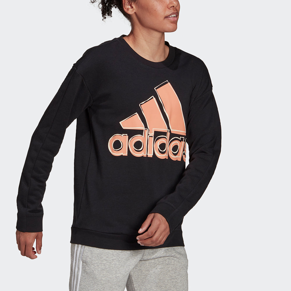 (WMNS) adidas W Big Logo Swt Large Logo Printing Sports Stylish Round Neck Pullover Black Hoodie HB5105