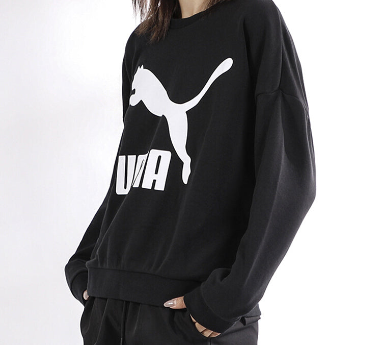 (WMNS) PUMA Classics Logo Crew Round-neck Sweatshirt Black 577609-01