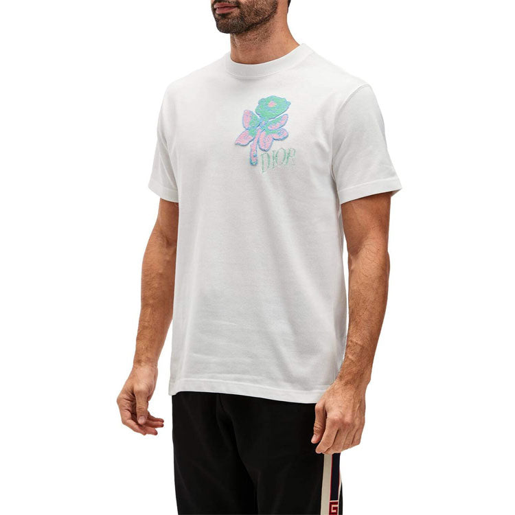 Men's DIOR Rose Embroidered Short Sleeve White 943J605D0554-089