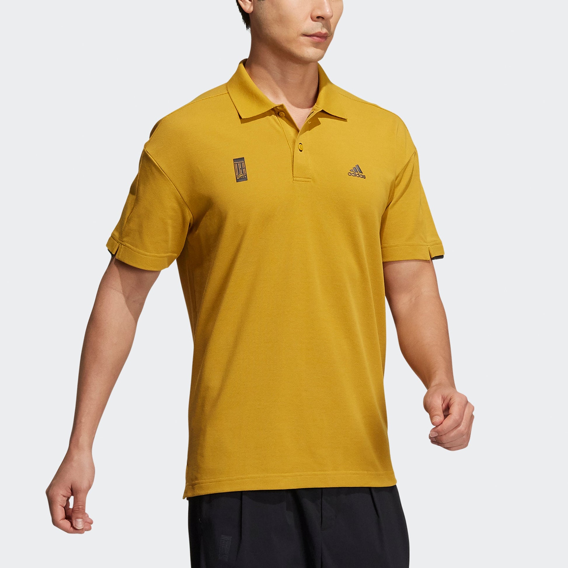 Men's adidas Wj Polo Martial Arts Series Logo Printing Solid Color Sports Short Sleeve Gold Color Polo Shirt H39321