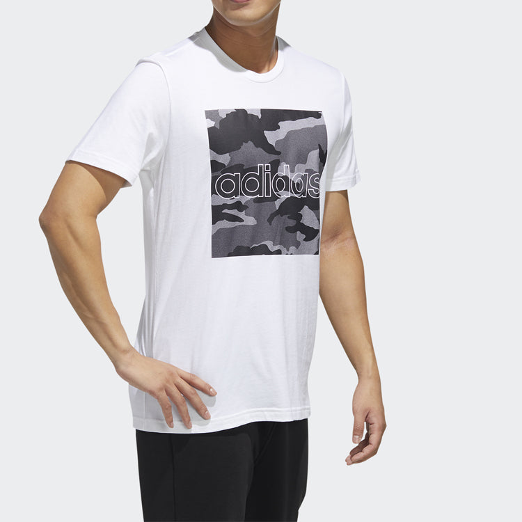 adidas Sports Camouflage Pattern Round Neck Short Sleeve White FM6102
