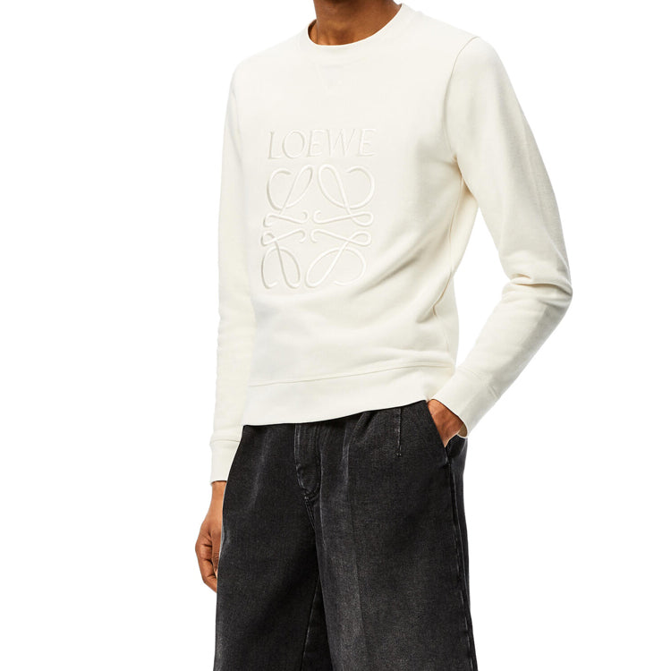 Men's LOEWE Anagram Logo Embroidered Cotton Pullover Creamy White H526341XA1-2370