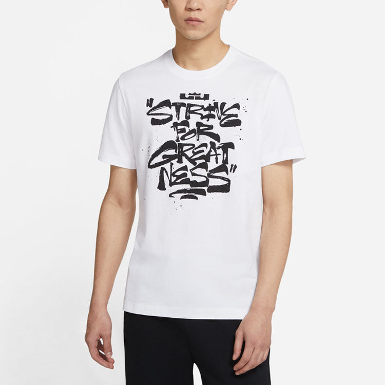 Men's Nike Lebron Strive for Greatness Basketball Sports Alphabet Printing Round Neck Short Sleeve White T-Shirt DD0786-100