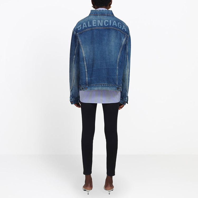 (WMNS) Balenciaga Logo Denim Jacket 'Blue' 557388TBP464773