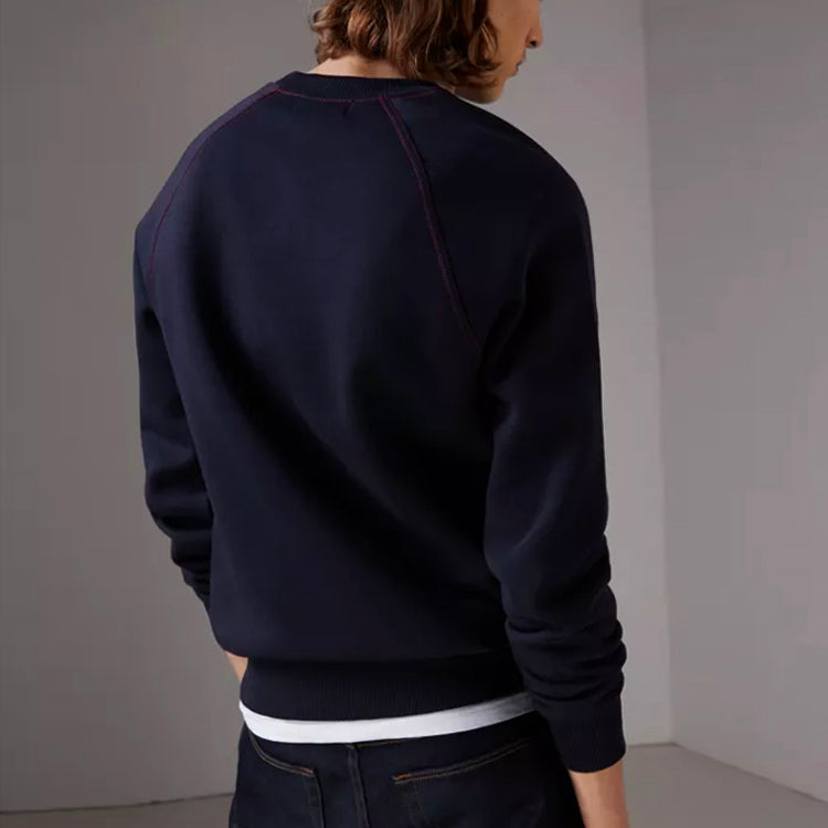 Men's Burberry Round Neck Pullover Embroidered Classic Navy Blue 80265181