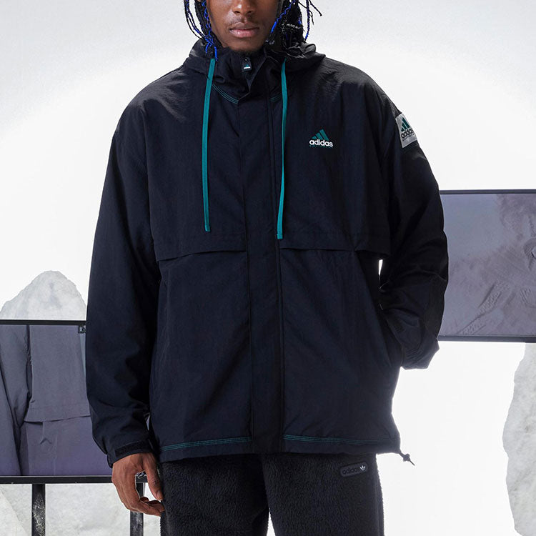 Men's adidas Zipper Design Adjustable Hooded Jacket Black HG8100