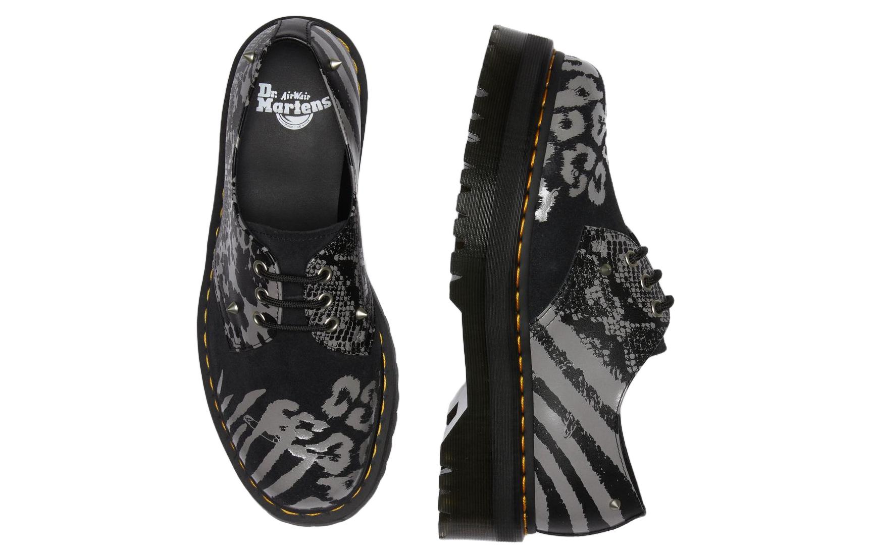 Dr. Martens 1461 Animal Clash Leather & Suede Platform Shoes 'Black Grey' 27695001