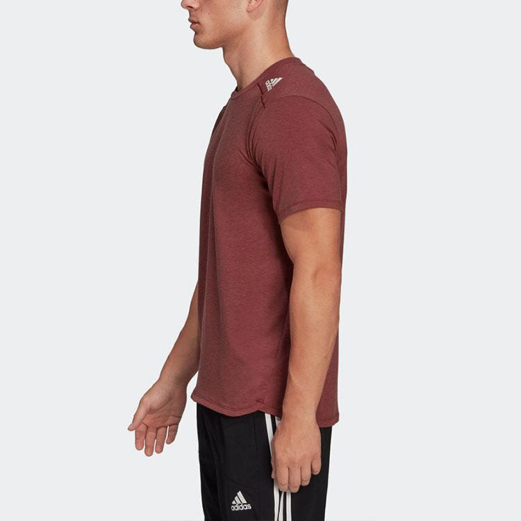 Men's adidas Solid Color Sports Logo Casual Round Neck Short Sleeve Dark Red T-Shirt HB9198