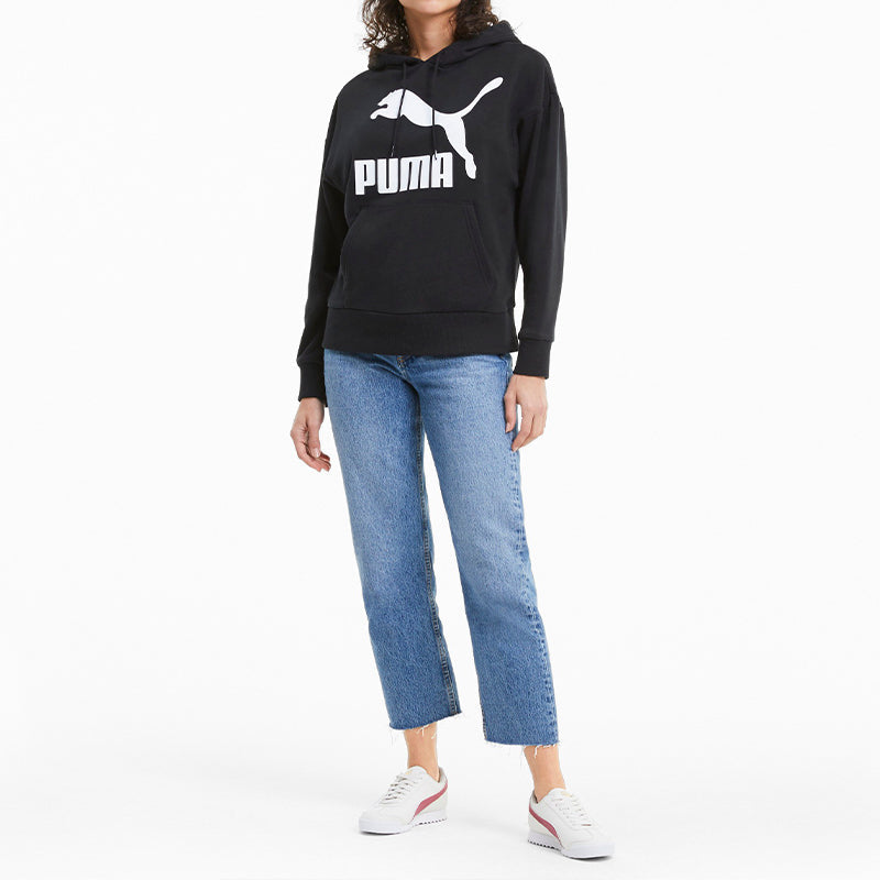 (WMNS) PUMA Classics Logo Printing Hoodie Black 599197-01