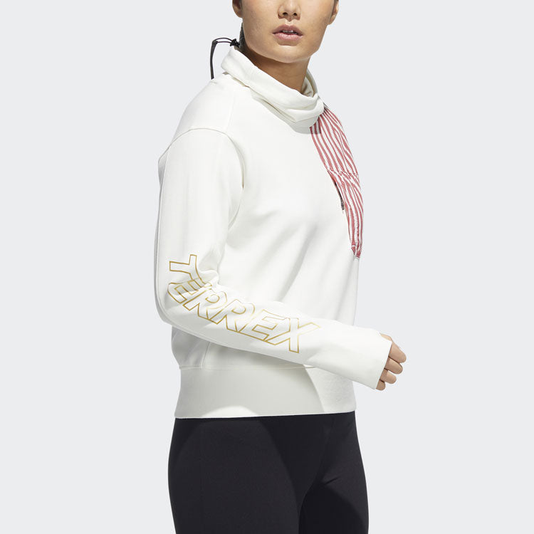 (WMNS) adidas Terrex CNY Pad Jkt Pattern Printing High Collar Sports Pullover White Hoodie HE7316