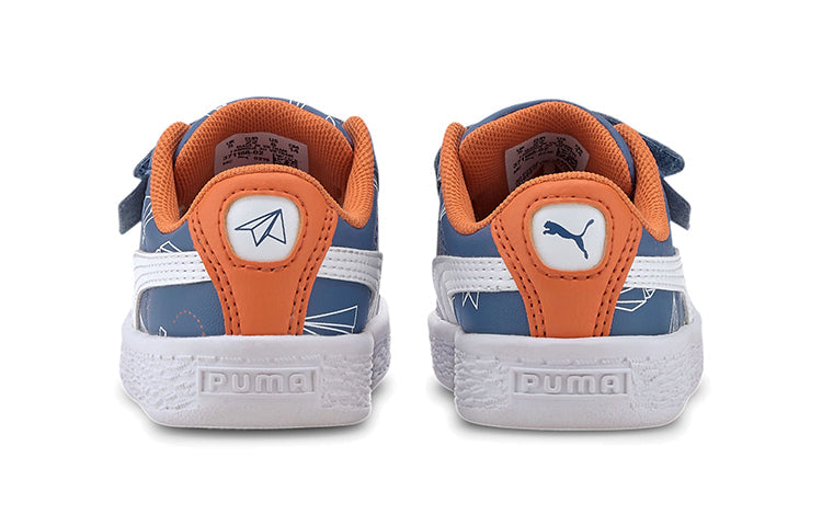 (TD) PUMA Basket Paper Plane Casual Board Shoes White/Blue/Orange 371188-02