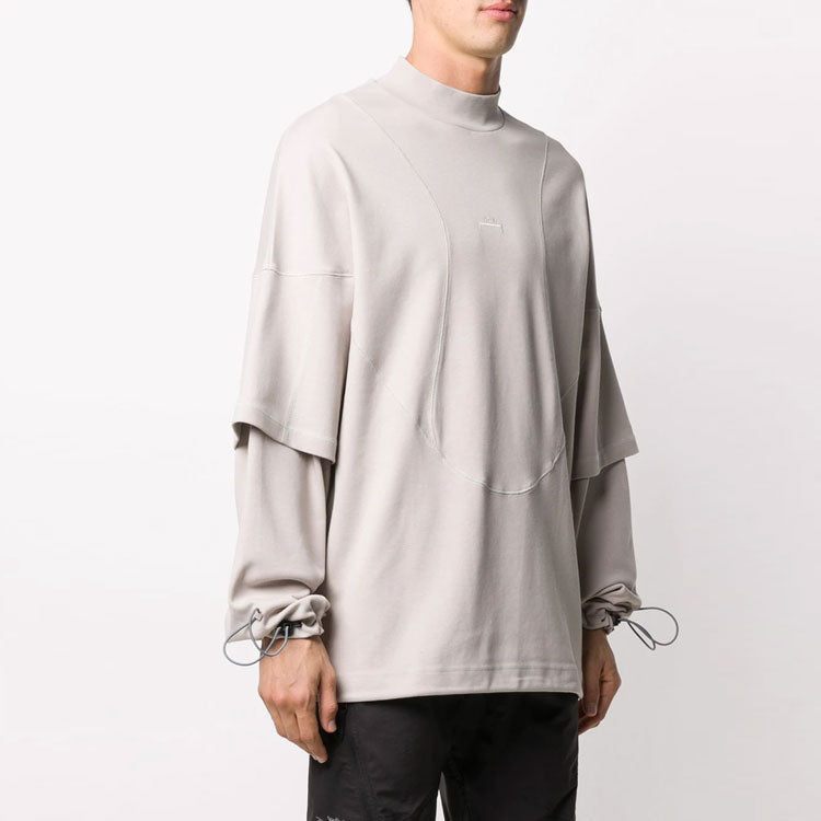 Men's A-COLD-WALL* SS21 Oversized Layered Solid Color High Collar Long Sleeves Cement T-Shirt ACWMTS024-CEM
