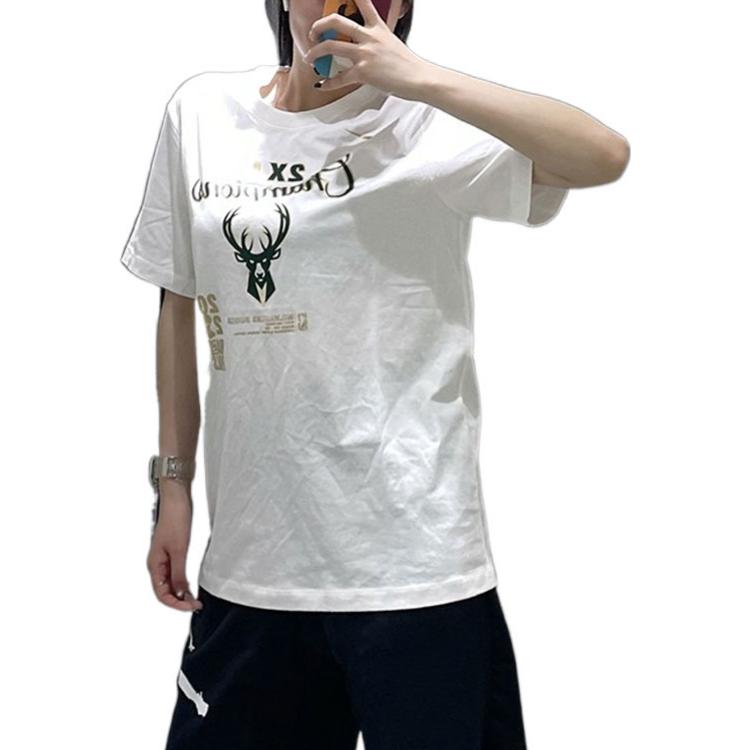 Men's Nike Milwaukee Bucks Alphabet Pattern Printing Athleisure Casual Sports Round Neck Short Sleeve White T-Shirt DR8835-100