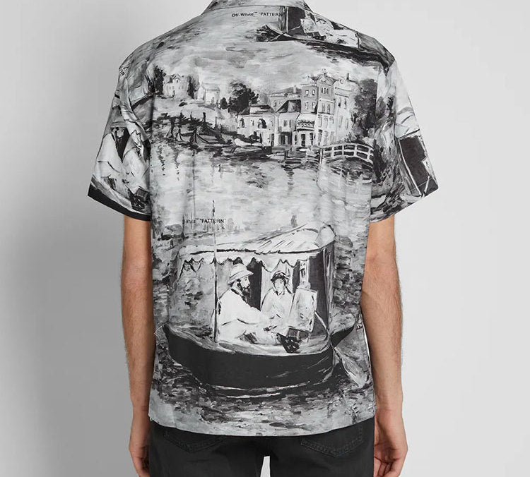 Off-White Small Casual Cotton Shirt Gray White OMGA049R19C100209908