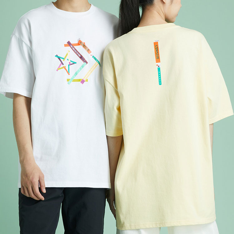 Converse Pattern Printing Sports Round Neck Short Sleeve Light Yellow T-Shirt 10022774-A03