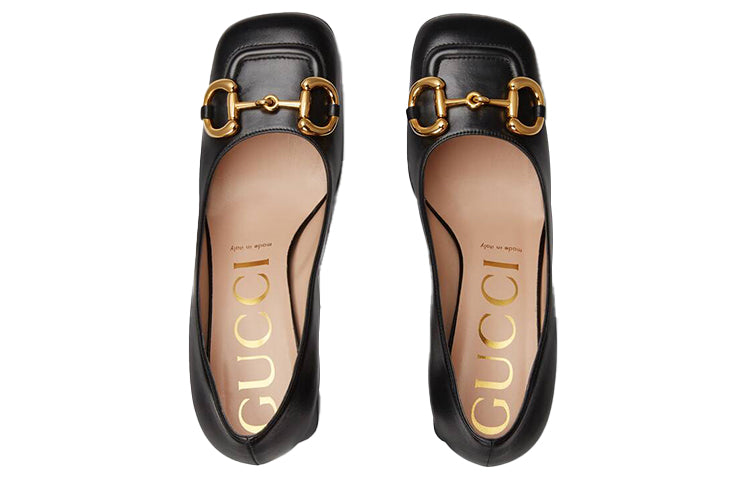 (WMNS) Gucci Mid-heel Pump with Horsebit 'Black Leather' 643886-C9D00-1000