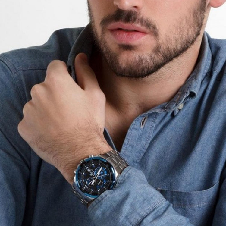 CASIO EDIFICE Waterproof Stainless Steel Strap Mens Black/Blue Analog EFR-539D-1A2