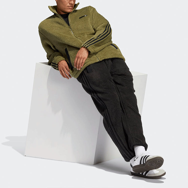 Men's adidas originals Sherpa Fb Tt Stay Warm Stand Collar Sports Jacket Olive Green H31297