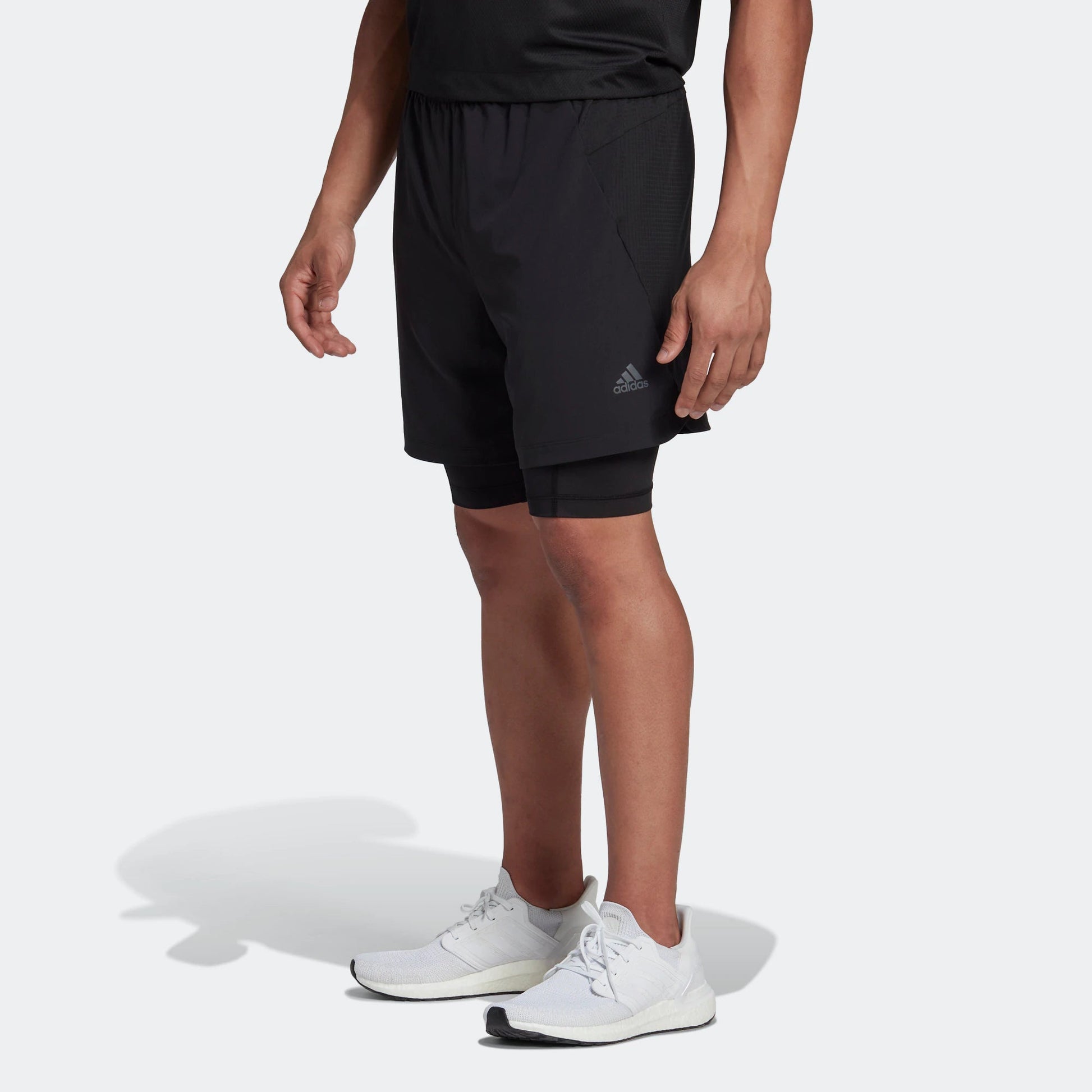 Men's adidas Hiit Spin Sho 2 In 1 Leggings Elastic Waistband Sports Shorts Black HR3772