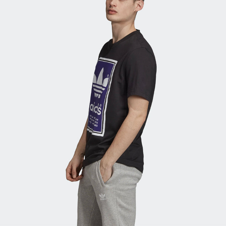 adidas originals Filled Label Blue Logo Printing Short Sleeve Black ED6936