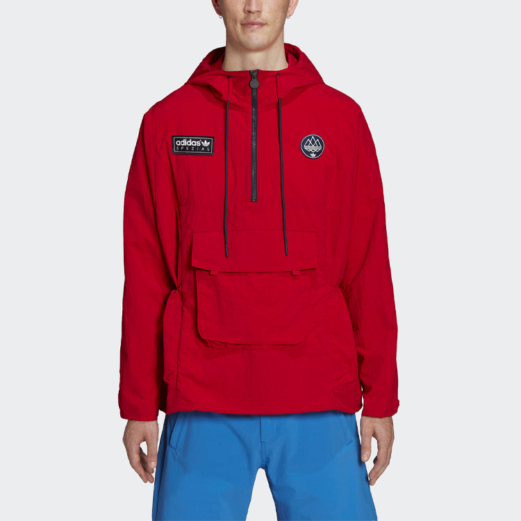 adidas originals Todmorden Smock Loose Big Pocket Half Zipper Hooded Jacket Red GT1820