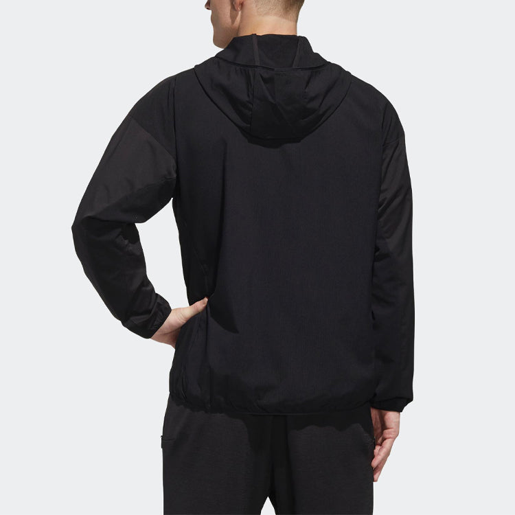 Men's adidas Logo Stripe Printing Hooded Jacket Black FM5325