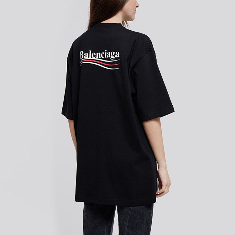 Balenciaga Political Campaign Printing Large Version Short Sleeve Black 620941TIV521070