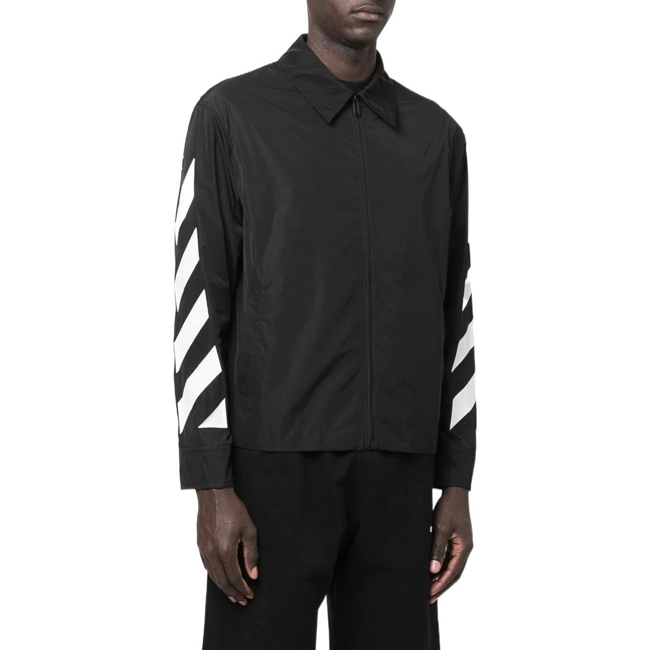 Men's Off-White FW22 Sleeve Side Stripe Design Lapel Zipper Jacket Black OMEA311C99FAB00110011001