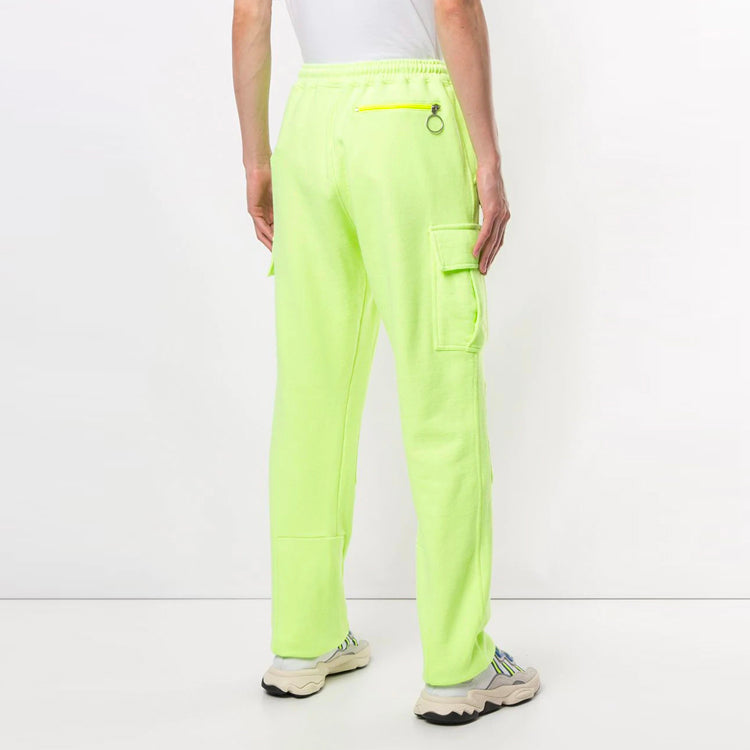 Men's Off-White Cargo Pocket Elastic Waistband Sports Pants/Trousers/Joggers Fluorescent Green OMCH017R20D250176210