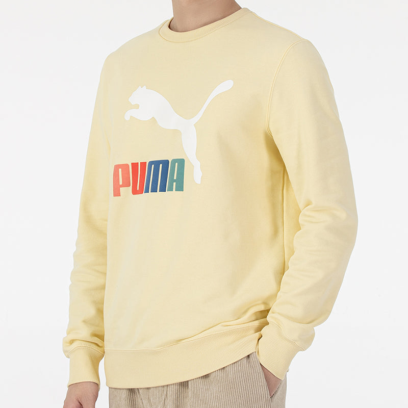 PUMA Classics Logo Interest Crew TR Multi-Color Brand Logo Round Neck Pullover Beige 535287-41