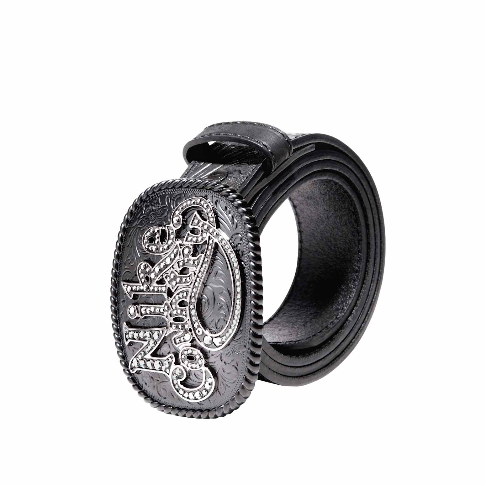 Nike Country Rhinestone Plaque Buckle Embossed Leather Belt 'Black' 18052-001