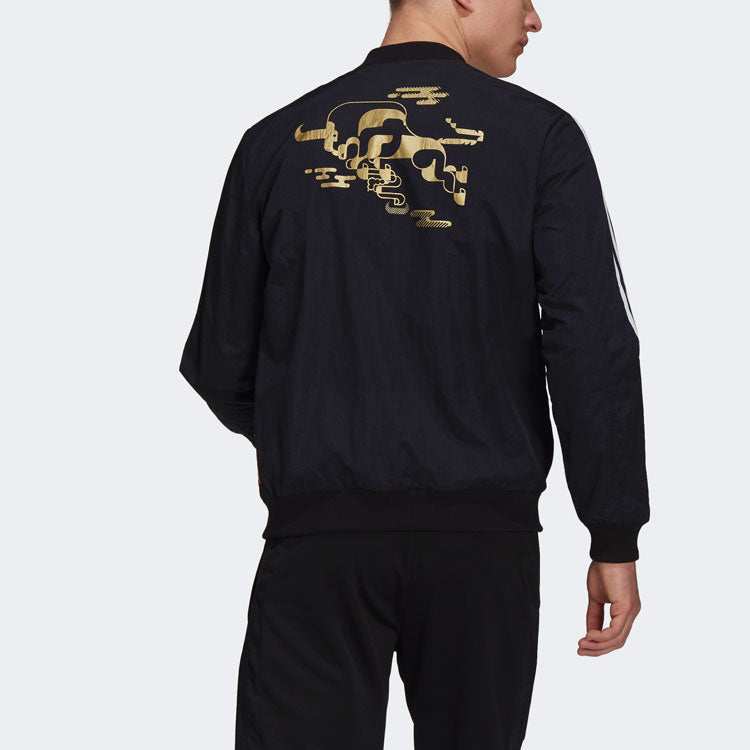 adidas Mufc Cny Bomber Series Soccer/Football Sports Printing aviator Jacket Black GU6960