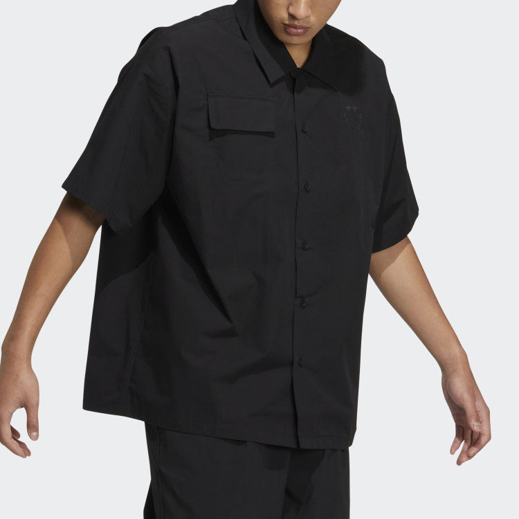 adidas originals Speed Ss Shirt Smiling Face Pattern Embroidered Solid Color Short Sleeve Couple Style Black HU1238